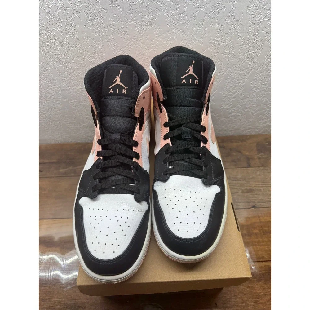 Air Jordan 1 Mid Pink, Black and White Mens Size 13 554724-133